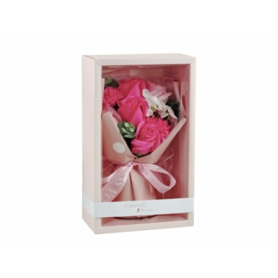 Szappanrózsa virágcsokor díszdobozban, rózsaszín